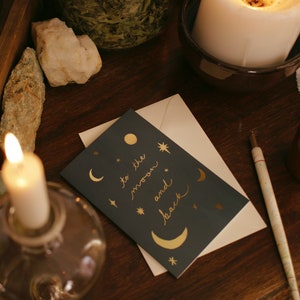 To the Moon & Back Celestial Love Card, Astrologie Jubiläumskarte, Nachhaltig und Recyclebar, Navy and Gold Star Card, Nur weil Karte