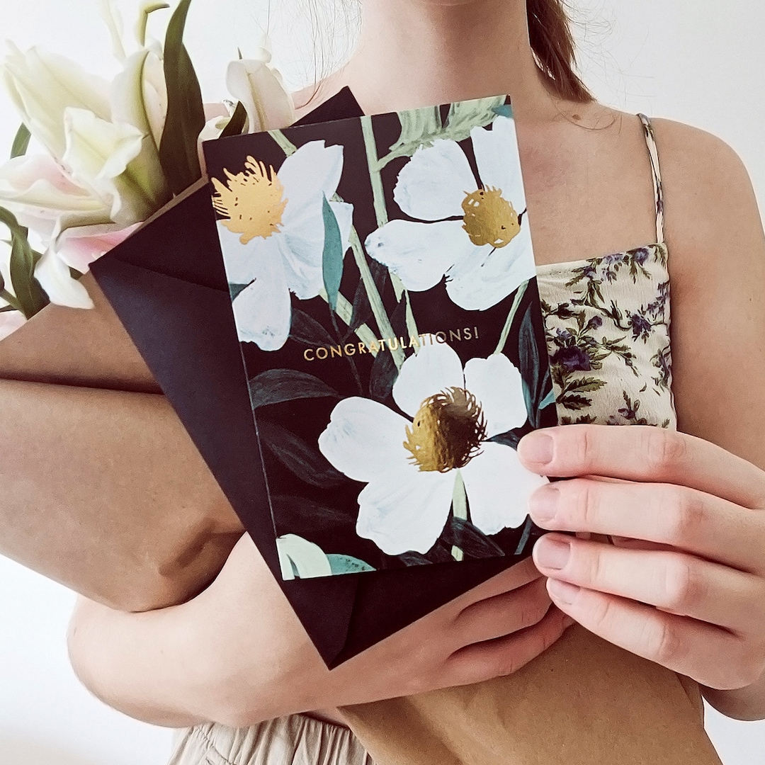 Illustrated Floral Congratulations Card - Etsy