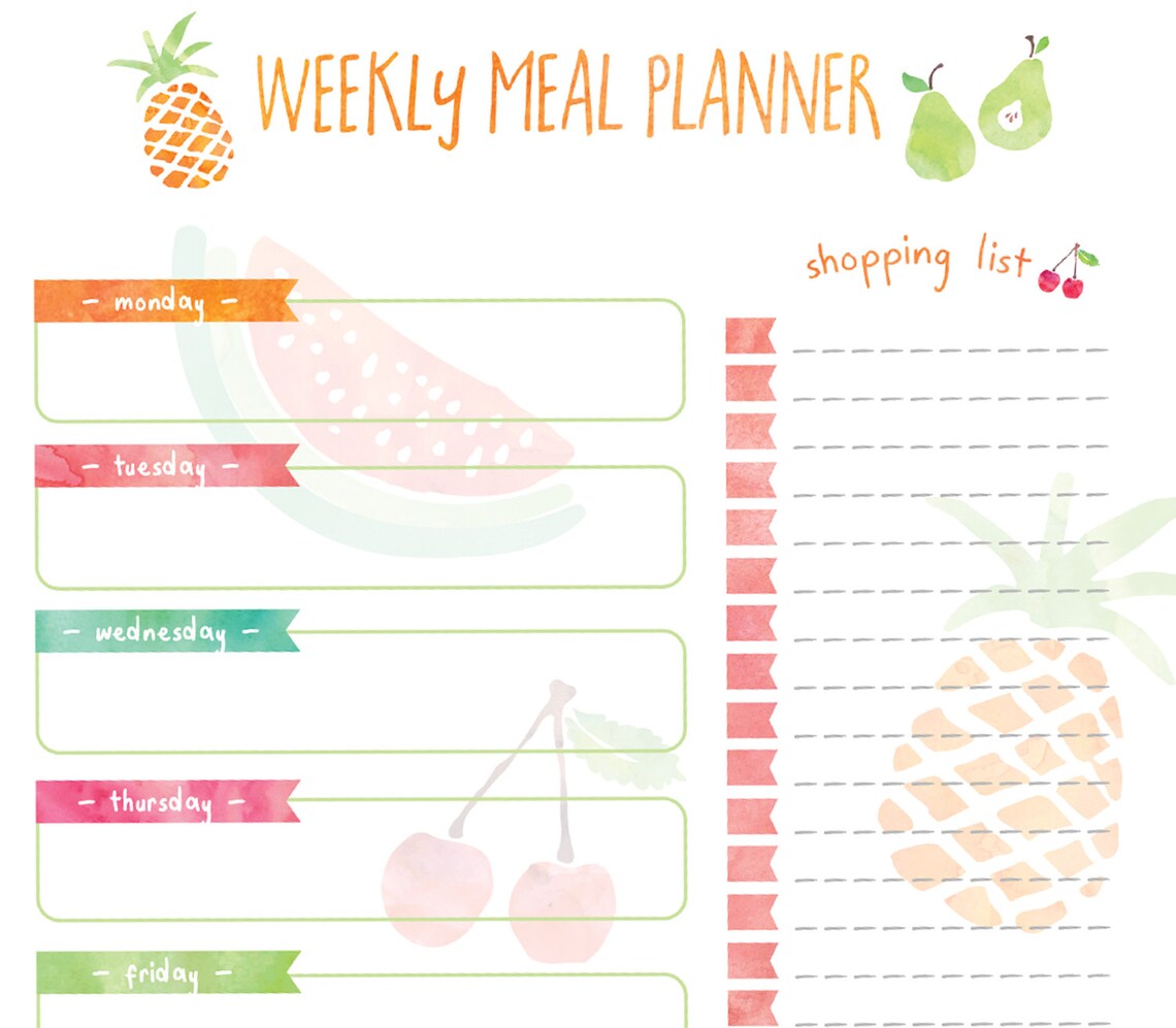 Tropical WEEKLY Meal Planner Printable Recipe Card Organizer Etsy