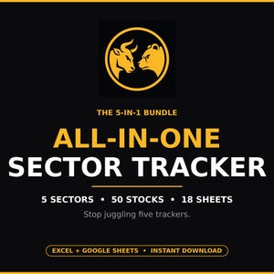 Stock Tracker Spreadsheet, All-in-One 5-Sector Portfolio Tracker: AI, Crypto, Healthcare, Energy, Apparel (Excel + Google Sheets)
