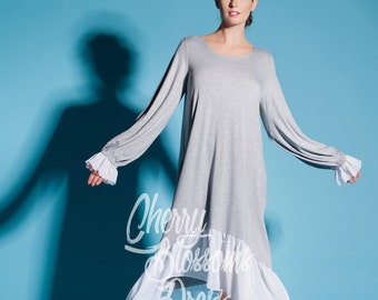 Grey Maxi dress/ Grey bridesmaid dress/ Plus size dress/ Summer dress/ Maxi dress with sleeves/ Maxi dress summer/ Long sleeve dress/022.172