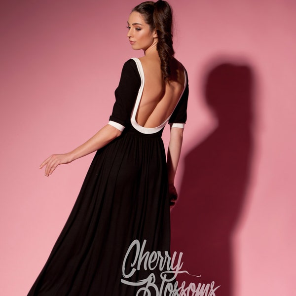 Black Maxi Dress/ Backless dress/ Black dress/ Long dress/ Elegant dress/ Plus size dress/ Summer dress/ Plus size clothing/ 063.354