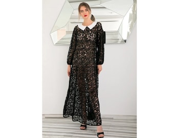 Lace Maxi Dress, Black Gothic Dress, Wedding Guest Dress, Black Wedding Dress, Evening Gown