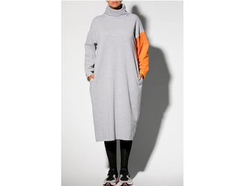 Grey Comfortable Sweater Dress, Winter Dress, Long Sleeve Dress, Long Winter Dress, Plus Size Dress