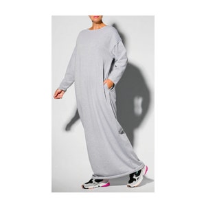 Graues Winterkleid, Winter Kaftan Kleid, Lockeres Maxi Kleid, Langarm Kleid, Plus Size Kleidung, Graues gemütliches Kleid, Oversized Pullover Kleid