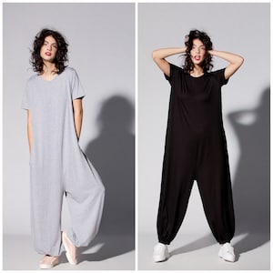 Plus Size Jumpsuit, Minimalist Overall for Woman, Short Sleeve Jumpsuit with Loose Fit, Harem Jumpsuit