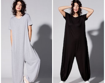 Plus Size Jumpsuit, Minimalist Overall for Woman, Short Sleeve Jumpsuit with Loose Fit, Harem Jumpsuit