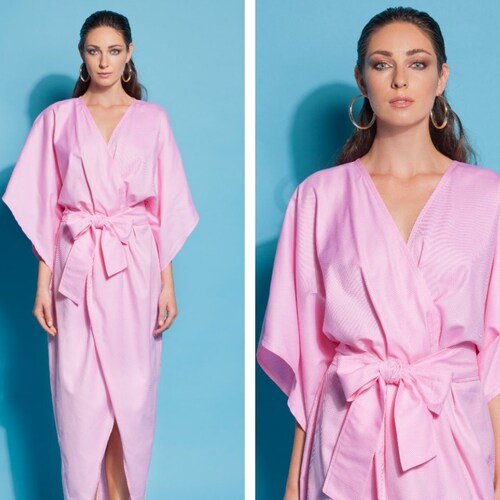 Pink Kimono Dress Wrap Dress Cotton 