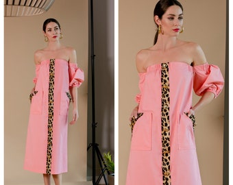 Pink Dress, Elegant Dress, Cocktail Dress, Naked Shoulder Dress, Pocket Dress, Formal Dress, Party Dress, St. Valentines Dress, Extravagant