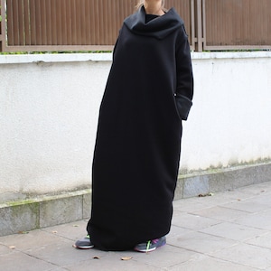 Black Maxi Dress, Kaftan Dress, Winter Dress, Turtleneck Dress, Abaya Dress, Gothic Dress, Plus Size Dress, Pocket Dress, Long Sleeve Dress