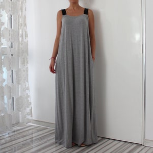 Summer Dress, Wide Strap Maxi Dress in Gray, Summer Maxi Dress, Day Dress For Summer, Open Back Dress, Plus Size Maxi Dress