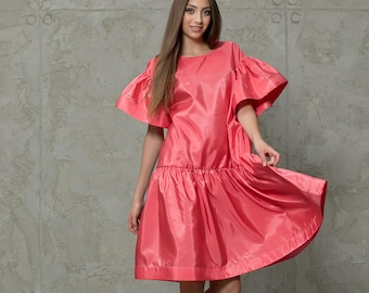 Elegant Midi Taffeta Dress, Graduation Dress, Wedding Guest Dress, Party Dress