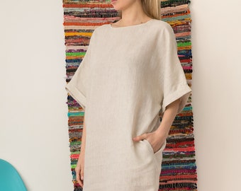 Beige Leinenkleid / Umstandsleinenkleid / Oversized Leinenkleid / Sommerkleid / Leinenkleid / Lockeres Leinenkleid / Weiches Leinenkleid
