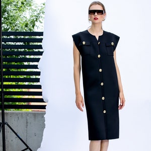 Midi Dress in Black, Party Dress, Evening Dress, Custom Clothing, Techwear, Black Dress, Plus Size Dress