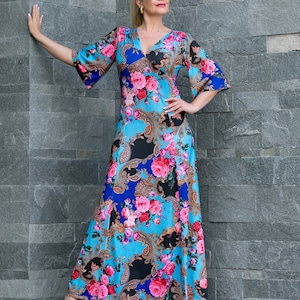 Modest Dress in Floral Pattern, Floral Dress, Party Dress, Summer Dress, Maxi Dress, Wedding Guest Dress, Garden Party Dress