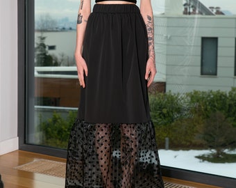 Sale Skirt, Black Maxi Skirt, Tulle Skirt, Avant Garde Clothing, Black Skirt, Polka Dot Skirt, Gothic Skirt, A Line Skirt, Extravagant Skirt