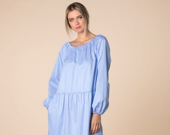 Sky Blue Dress, Blue Maxi Dress, Sky Blue Maternity Dress, Loose Maxi Dress, Boho Dress, Ruffle Dress, Long Sleeve Dress, Plus Size Dress