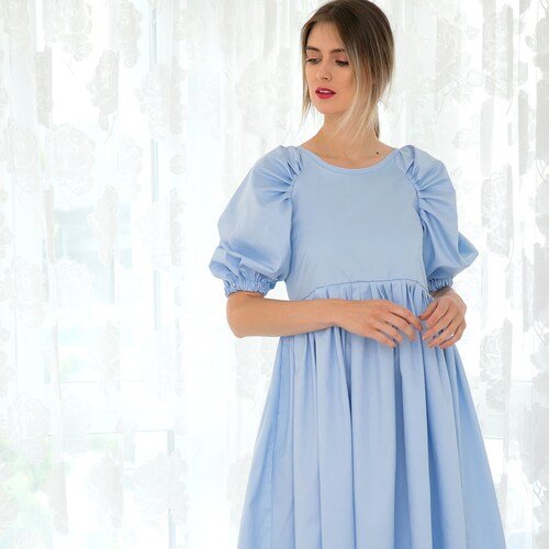 light blue ruffle dress short sleeve