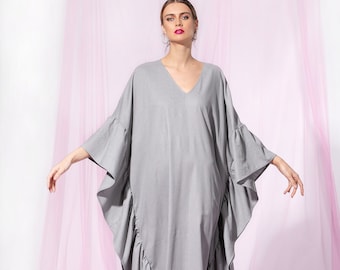 Linen Caftan Dress, Comfortable Plus Size Dress, Gray Kaftan Dress, Linen Maxi Dress, Linen Clothing For Women, Grey Caftan, Loose Dress