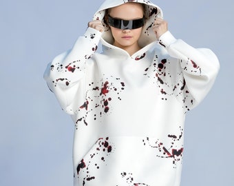 Felpa oversize Techwear/Felpa unisex, Abbigliamento Halloween con schizzi di sangue
