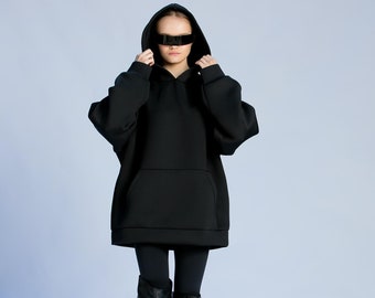 Sudadera con capucha extragrande Techwear, sudadera con capucha de una pieza, sudadera con capucha negra, sudadera con capucha unisex, sudadera con capucha cyberpunk, sudadera con capucha gótica, sudadera con capucha streetwear, sudadera con capucha moderna