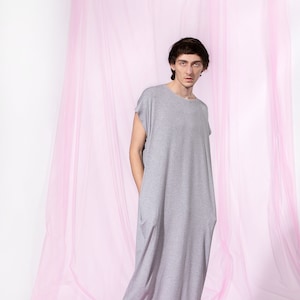 Men Dress Shirt, Grey Kaftan For Men, Long Men's Robe, Unisex Adult Clothing, Men Loungewear, Long Minimalist Dress image 2