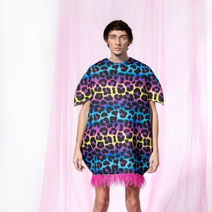 Femboy Clothing Rainbow Pride Dress, Leopard Festival Dress, Rave Outfit, Rainbow Festival Clothing, Avant Garde Dress