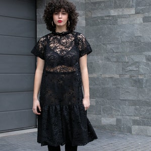 Lace Dress, See Through Dress, Cocktail Dress, Wedding Guest Dress, Midi Dress, Black Wedding Dress, Party Dress, Festival Dress