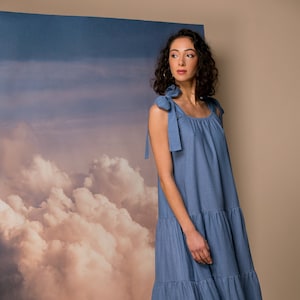 Blue Linen Dress With Loose Fit, Comfortable Maxi Dress, Linen Summer Dress, Plus size Linen