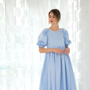 Sky Blue Dress Ruffle Dress Puff Sleeve 