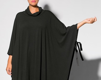 Couvre-poncho, poncho noir, poncho pour femme, poncho tricoté, vêtements grande taille, tunique cape noire, cape grande taille, vêtements gothiques, hiver