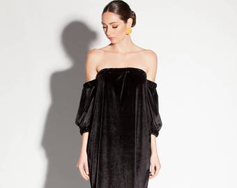 Black Velvet Dress, Formal Dress, Off Shoulder Dress, Maxi Dress, Elegant Dress, Loose Dress, Plus Size Dress, Evening Dress, Party Dress