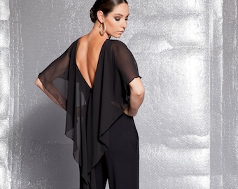 Black Jumpsuit, Open Back Jumpsuit, Tulle Jumpsuit, Extravagant Jumpsuit, Plus Size Jumpsuit, Evening Jumpsuit, Plus Size Clothing, Cocktail