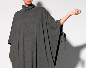 Grey Poncho Women For Fall Clothing, Knit Poncho, Long Cape Coat, Loose Overcoat, Long Sweater Coat, Minimalist Clothing