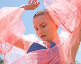 Sheer Tulle Dress In Pink, See Through Party Dress, Festival Dress Transparent, Avant Garde Clothing, Women Pink Dress