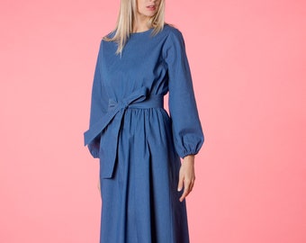 Sale Kleid, M Gr. 8 Kleid, Jeanskleid, Bischofsärmelkleid, Präriekleid, Swing Kleid, Taschenkleid, Midi Kleid, Blaues Kleid