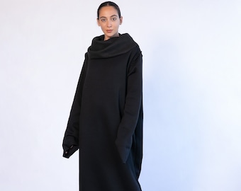 Black Winter Kaftan Dress, Warm Dress, Black Jumper Dress,Turtleneck Dress, Cozy Dress, Black Maxi Dress, Long Sleeve Dress, Plus size Dress