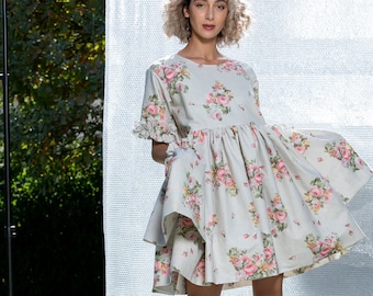 Robe en lin, Robe à fleurs, Robe à volants, Robe de bal bouffante, Robe d’invité de mariage, Robe de maternité, Robe de mariée à fleurs, Robe d’été en lin