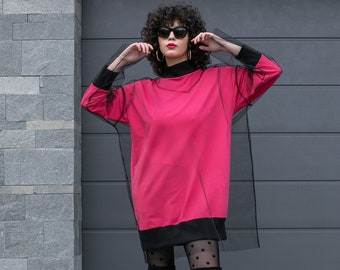 Abito rosa, abito in felpa, abito invernale, maglione oversize, abito a maniche lunghe, abito taglie forti