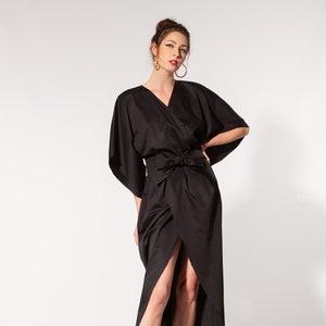 Kimono Dress Black Maxi Dress Elegant Dress Asymmetrical | Etsy