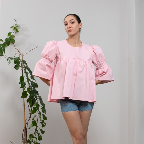 Pink Linen Top, Pink Ruffle Linen Top, Linen Blouse Women, Ruffle Top, Linen Clothing for Women, Pink Top, Pink Ruffle Blouse, Boho Linen