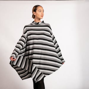 Striped Asymmetric Top, Women Tunic Top, Winter Blouse, Long Sleeve Top, Knitted Top, Women Sweater Dress, Plus Size Top, Loose Top,Cover up