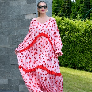 Mod Dress, Summer Dress, Maxi Dress, Cherry Print, Party Dress, Festival Dress, Long Dress, Long Sleeve Dress, Plus Size Dress, Custom Dress