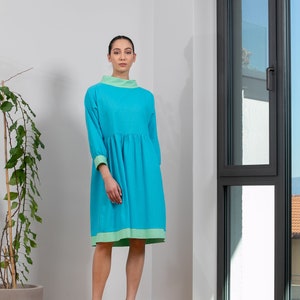 Linen Dress, Linen Midi Dress, Linen Clothing, Summer Linen Dress, Maternity Dress, Plus Size Dress, Modest Dress, Turquoise Dress