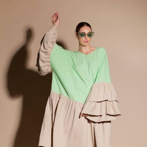 Women Loose Dress, Kaftan Dress, Beige Dress, Flare Dress, Maternity Dress, Plus Size Dress, Ruffle Dress, Plus Size Clothing, Oversize