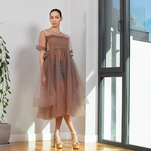 See through dress, Party dress, Transparent dress, Sheer dress, Tulle dress, Mesh dress, Festival clothing, Prom dress, Korean style