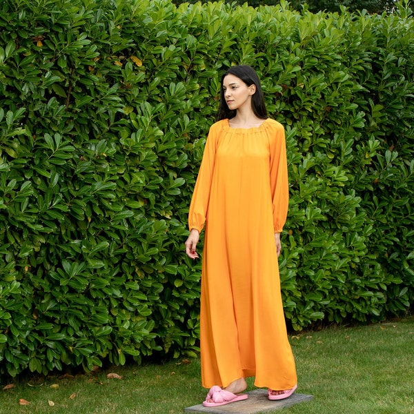 Viscose Dress, Yellow Maxi Dress, Kaftan Maxi Dress, Dress, Full Length Kaftan, Garden Party Dress, Summer Dress