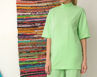 Mint Green Palazzo Pants and Tunic Comfy Set, Women Wide Leg Pants Set, Comfortable Everyday Set of Tunic and Wide Leg Pants, Two Piece Set