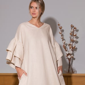 Linen Dress, Mod Dress, Abaya, Linen Kaftan, Maxi Dress, Boho Dress, Summer Dress, Linen Clothing, Plus Size Dress, Custom Dress
