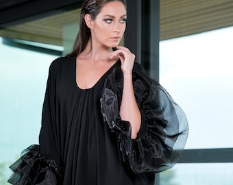 Black Abaya Dress, Loose Dress, Kaftan Dress, Plus Size Dress, Extravagant Dress, Formal Dress, Statement Sleeves Dress, Black Maxi Dress